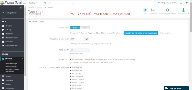 Prestashop WebP  Modül Yapılandırması ve Ayarları