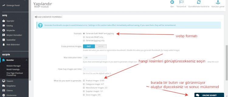 Prestashop WebP  Modül Yapılandırması ve Ayarları